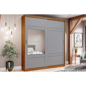 Guarda Roupa Casal 2 Portas De Correr E 3 Gavetas C- Espelho Verg Nature-cinza