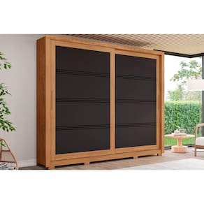 Guarda Roupa Casal 2 Portas De Correr E 4 Gavetas C- Pés Medelín Nature-preto