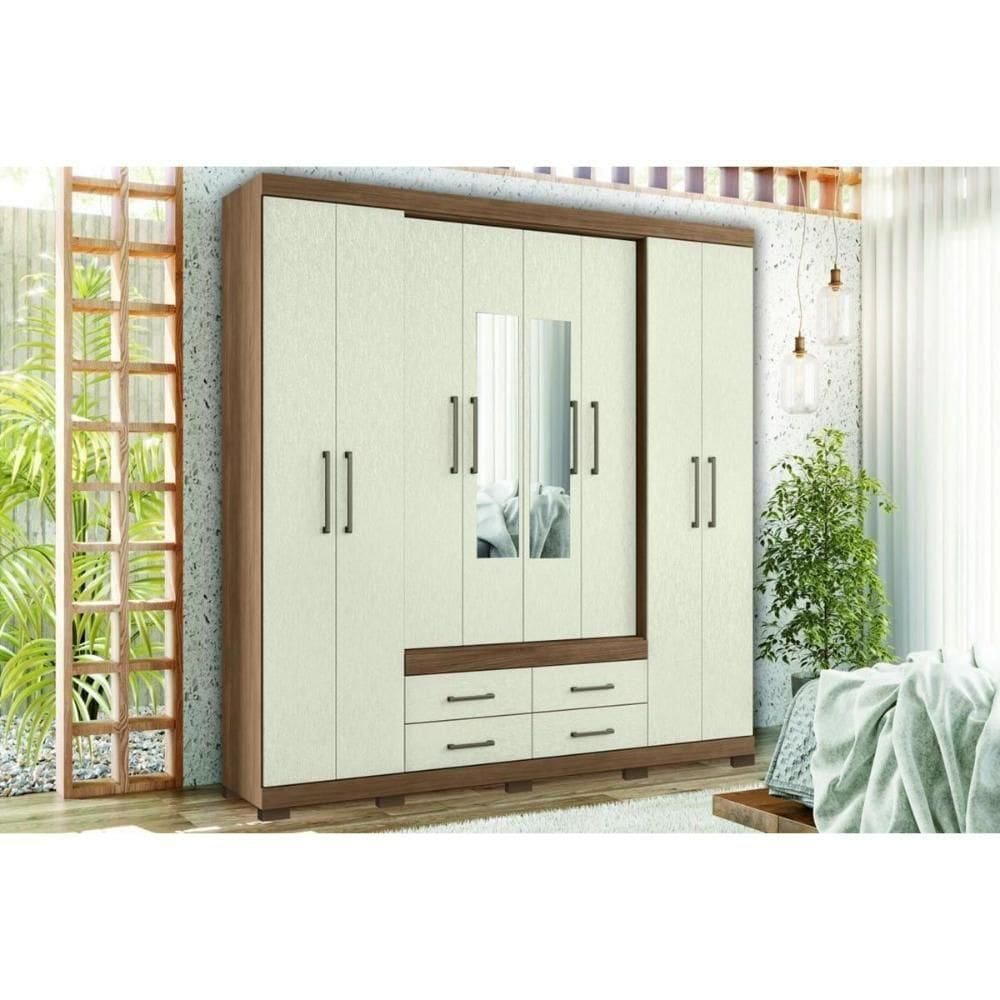 Guarda Roupa Casal 8 Portas E 4 Gavetas C- Espelho E Pés Jatoba-areia
