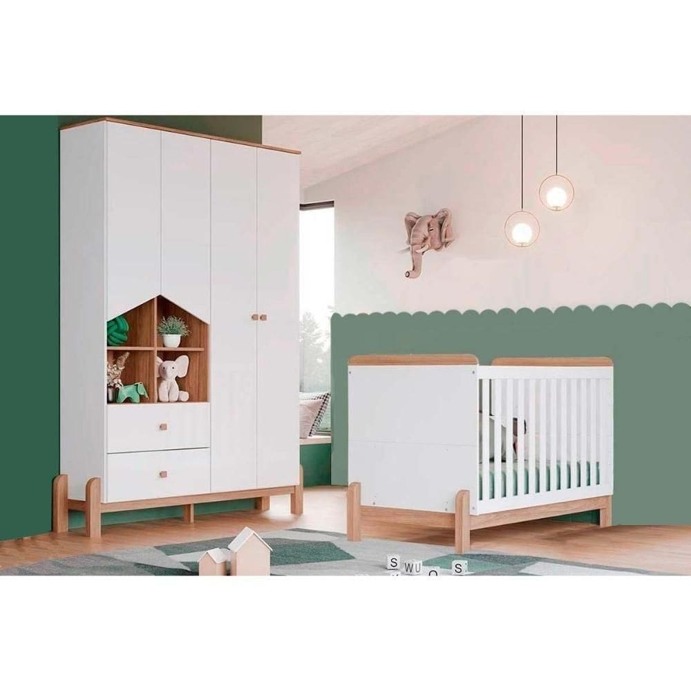 Quarto Infantil Completo Ternura 2 Peças 1 Guarda Roupa1 BerçoQi91 Branco jequitiba Henn
