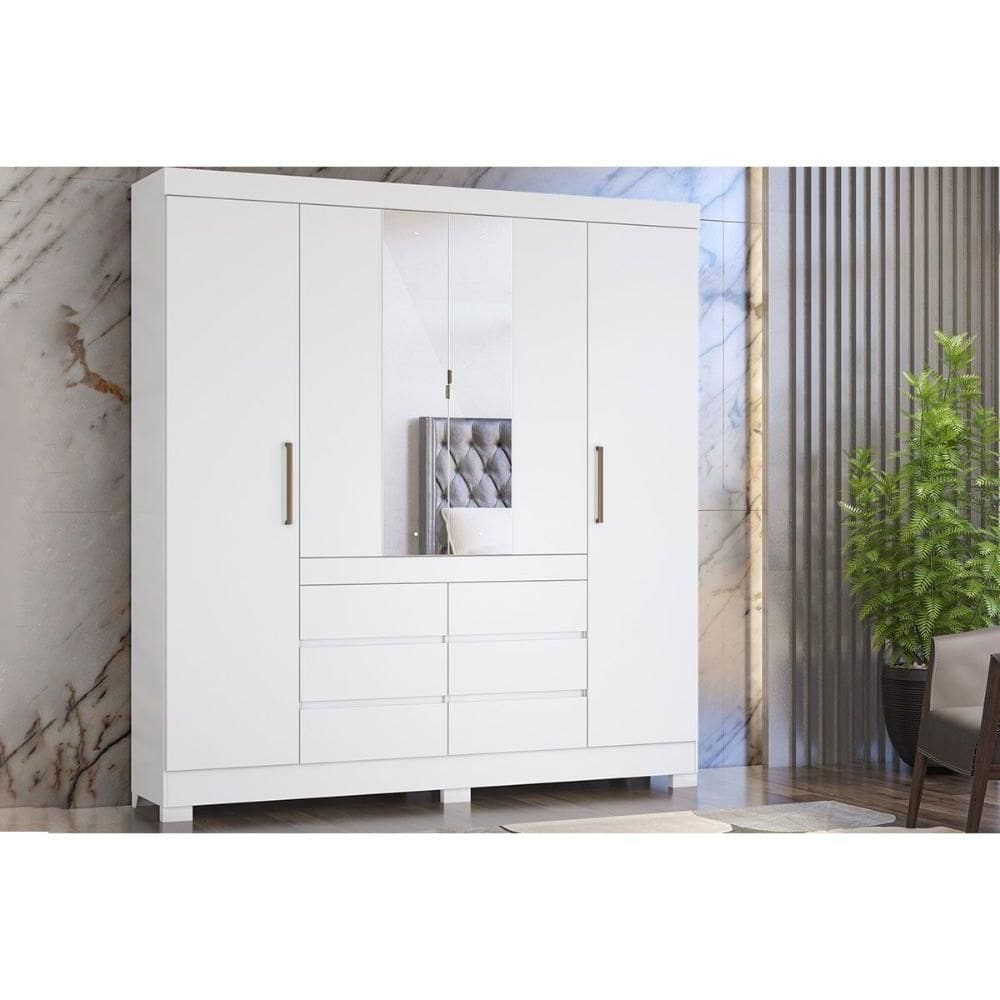 Guarda Roupa Casal 4 Portas E 6 Gavetas C- Espelho Cádis Branco Demóbile