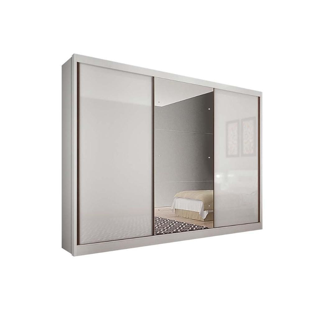 Guarda Roupa Solteiro 3 Portas e 4 Gavetas c/ Espelho Natus/Duna Branco - Novo Horizonte