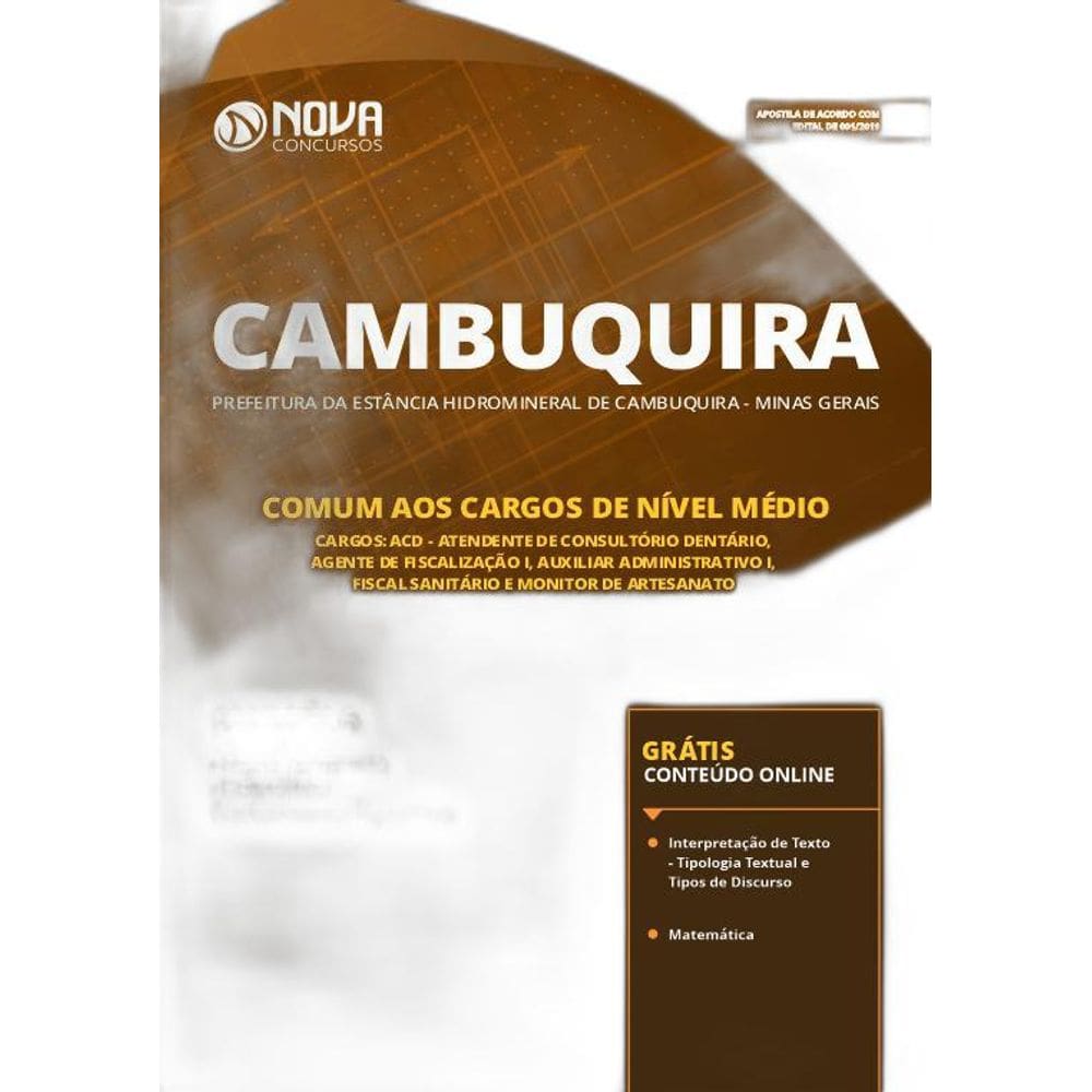 Apostila Cambuquira  MG 2019  Cargos de Nível Médio