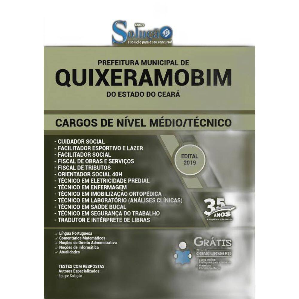 Apostila Quixeramobim Ce - Cargos De Nível Médio E Técnico