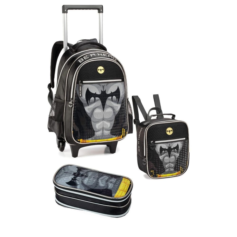 Kit Mochila De Rodinha Batman + Estojo + Lancheira