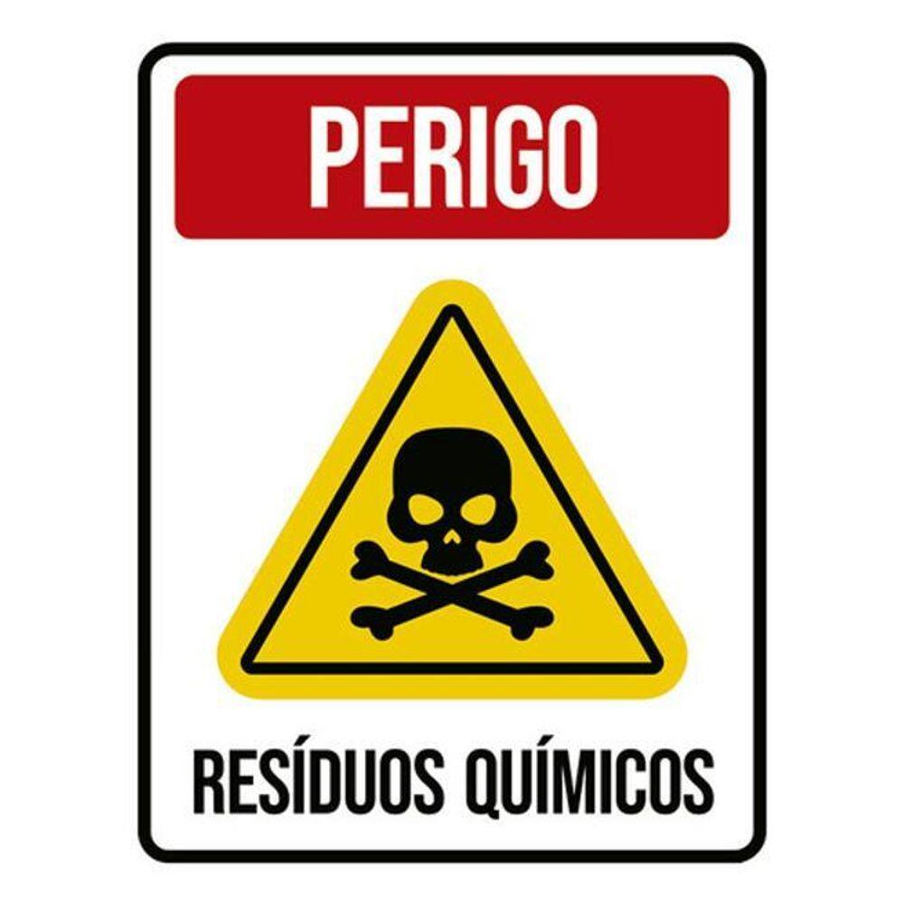 Kit 3 Placas Sinalização - Perigo Resíduos Químicos Caveira