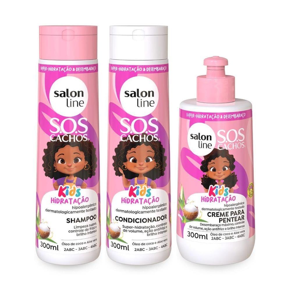 Kit Shampoo + Condicionador + Creme Cachos Kids Salon Line