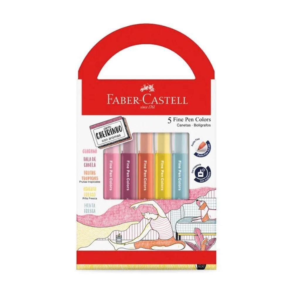 Caneta Ponta Fina Revigora & Energiza 5 Cores Faber-Castell