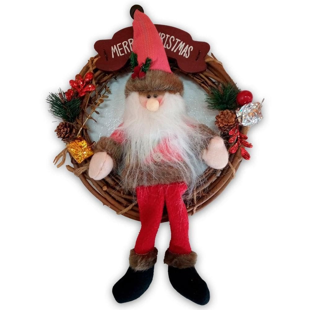 Guirlanda Natalina Com Papai Noel Vermelho 30Cm Vaz Martins