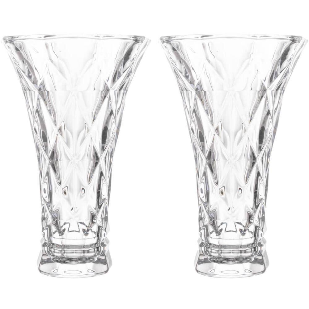 2 Vasos de Vidro Lyor Diamond Transparente 13x20cm Decorativo para Arranjo de Flores