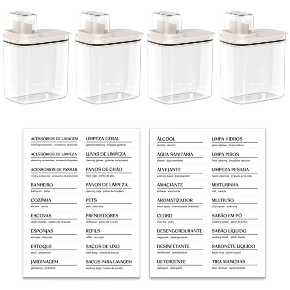 4 Dispensers para Sabão Líquido Amaciante 1,5L Flow e Etiquetas Identificadoras Ou