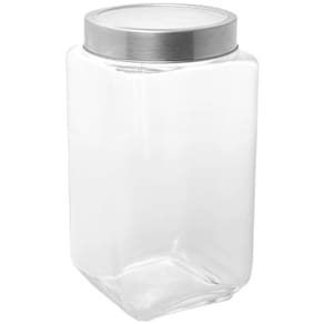 Pote de Vidro Tampa Metal Lyor Gastro 1,7L Prata Porta Mantimentos Retangular