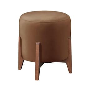 Puff Estofado Decorativo Redondo Sala De Estar Thor Suede capuccino