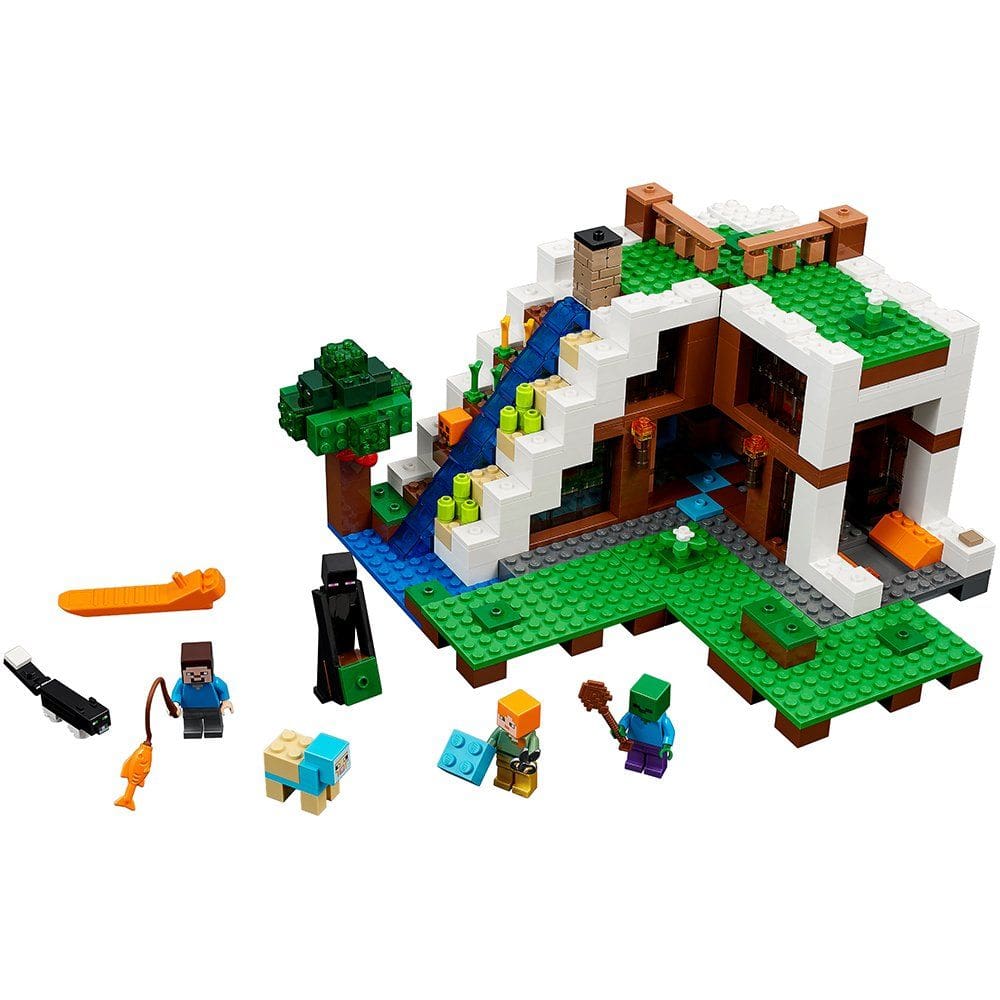 Brinquedo LEGO Minecraft The Waterfall Base 21134 com minifiguras