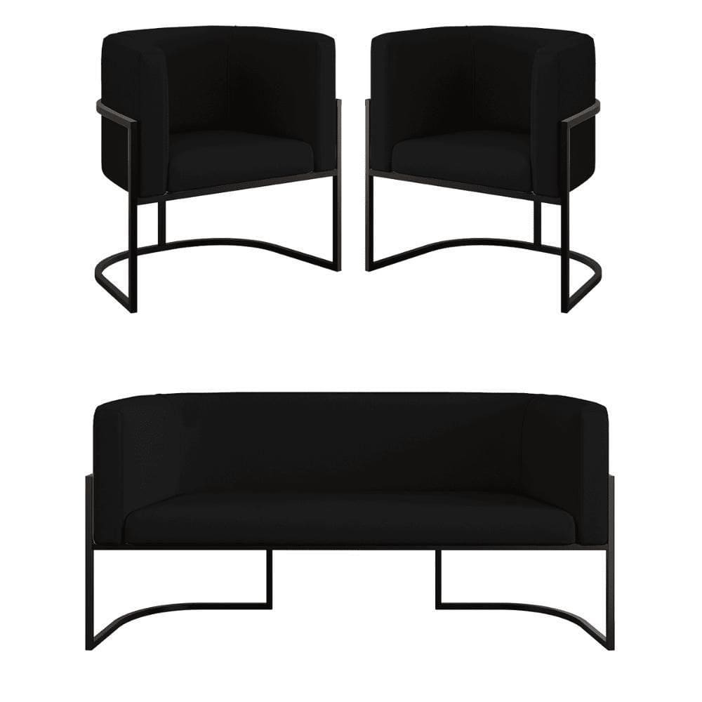 Kit Sofá 2 Lugares + 2 Poltronas Recepção Veludo Preto