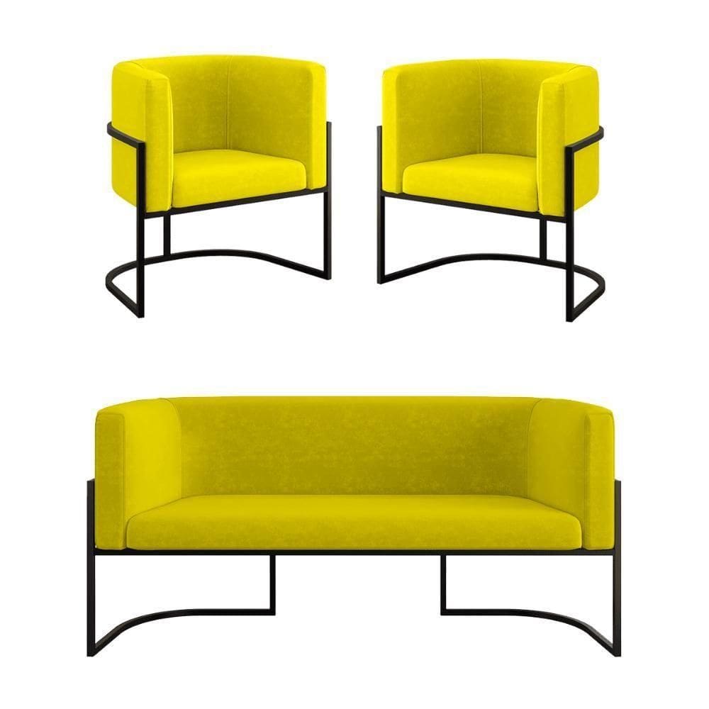Kit Sofá 2 Lugares + 2 Poltronas Para Recepção Balaqui Amarelo