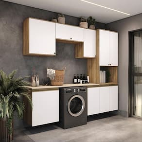 Lavanderia Modulada Kappesberg Celeste 6 Peças Nogueira/branco 250cm