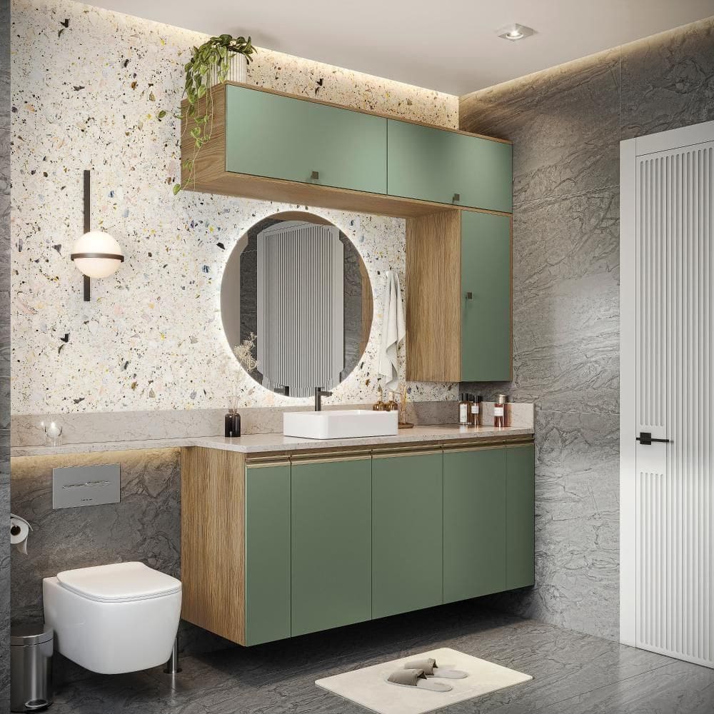 Conjunto Para Banheiro Kappesberg Celeste 7 Peças Nogueira/verde 160cm
