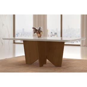 Mesa p/ Cozinha Nevada c/ Tampo 180x90cm Madeirado Vidro Canto Curvo - Imbuia/Off White - Rufato