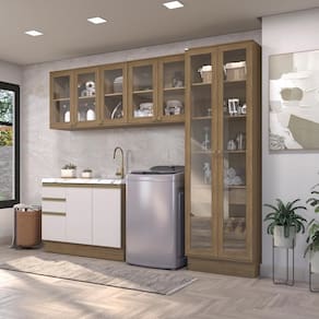 Lavanderia Modulada Kappesberg Celeste 4 Peças Nogueira/branco 272cm