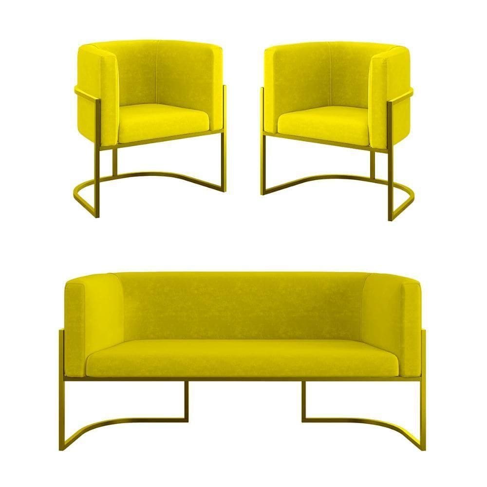 Kit Sofá 2 Lugares + 2 Poltronas Para Recepção Balaqui Amarelo