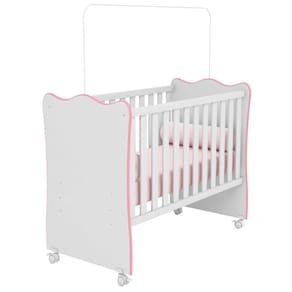 Berço Infantil Para Quarto De Bebê Doce Sonho Com Rodízios branco Rosa