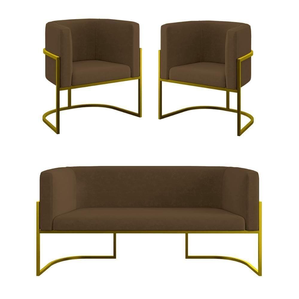 Kit Sofá 2 Lugares + 2 Poltronas Para Recepção Balaqui Marrom