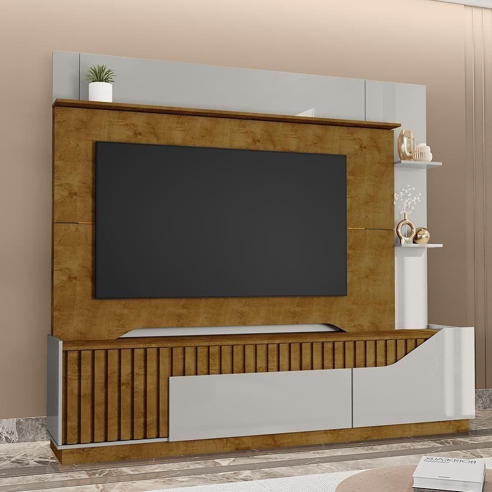 Home Estante Rack Dallas Ripado Para Tv Até 75 Polegadas Naturale/off White