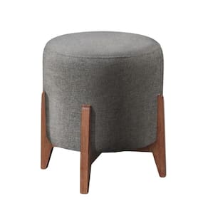 Puff Estofado Decorativo Redondo Sala De Estar Thor Suede cinza