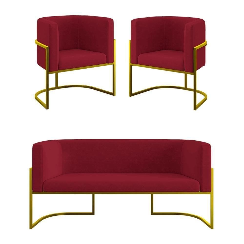 Kit Sofá 2 Lugares + 2 Poltronas Para Recepção Balaqui Marsala