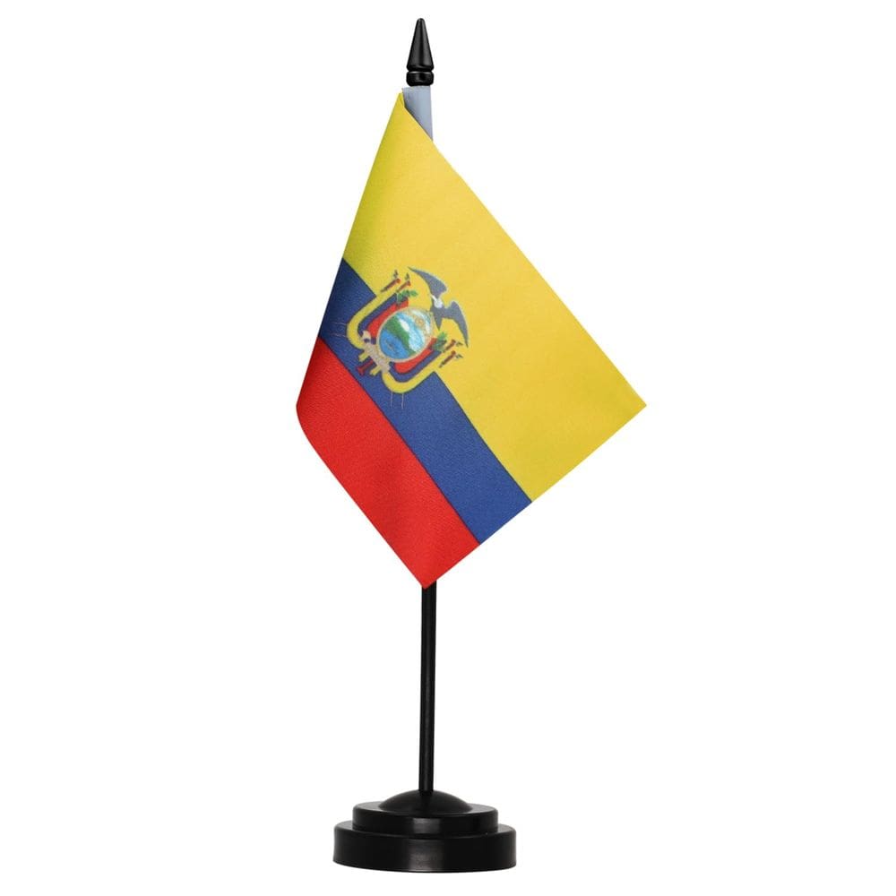 Conjunto de bandeiras de mesa Anley Ecuadorian EC com poste de 12 cm e base preta
