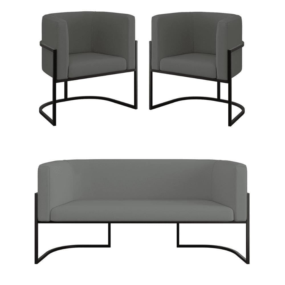 Kit Sofá 2 Lugares + 2 Poltronas Recepção Veludo Preto Cinza