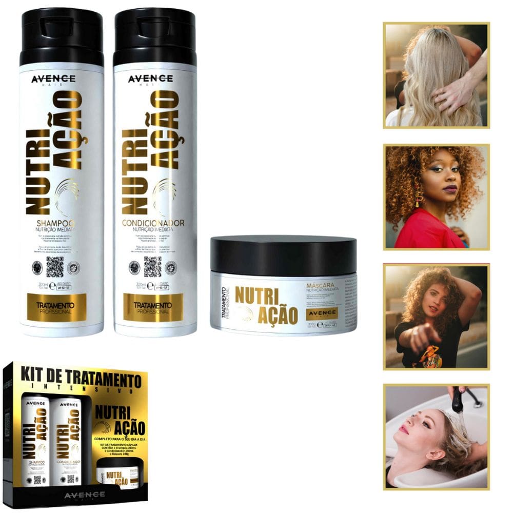 Kit Shampoo + Condicionador + Máscara 300gr Nutrição Salão Profissional Fortalecimento no Cabelo SOS