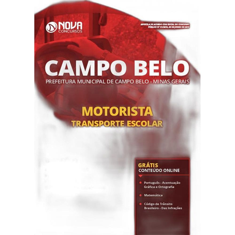 Apostila Campo Belo Mg 2019 - Motorista - Transporte Escolar