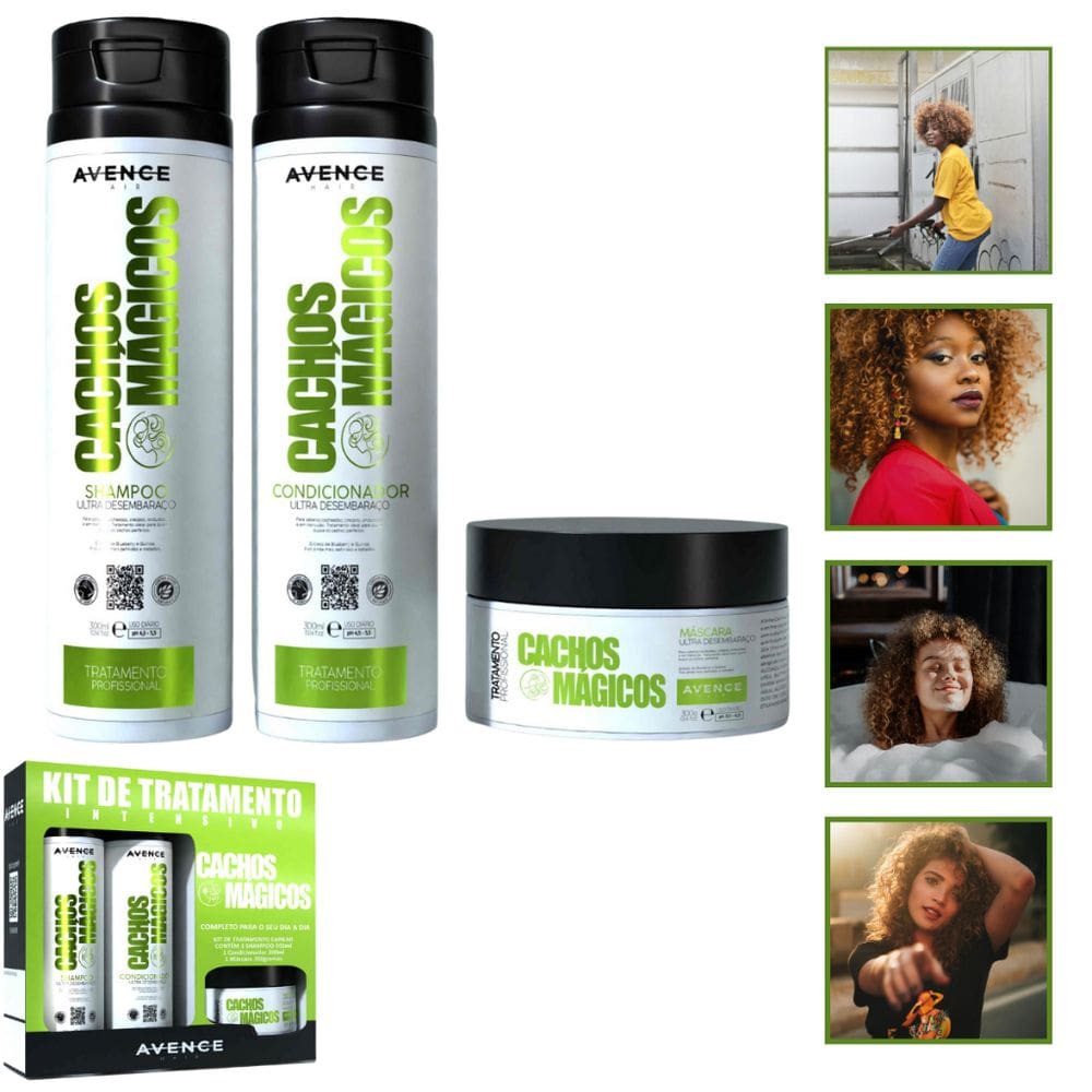 Kit Shampoo + Condicionador + Máscara 300gr Cachos Mágicos Cabelo Profissional brilho Intenso Salão