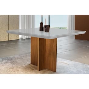 Mesa p/ Cozinha Berlim c/ Tampo 90x90cm Madeirado Vidro Canto Curvo - Imbuia/Off White - Rufato