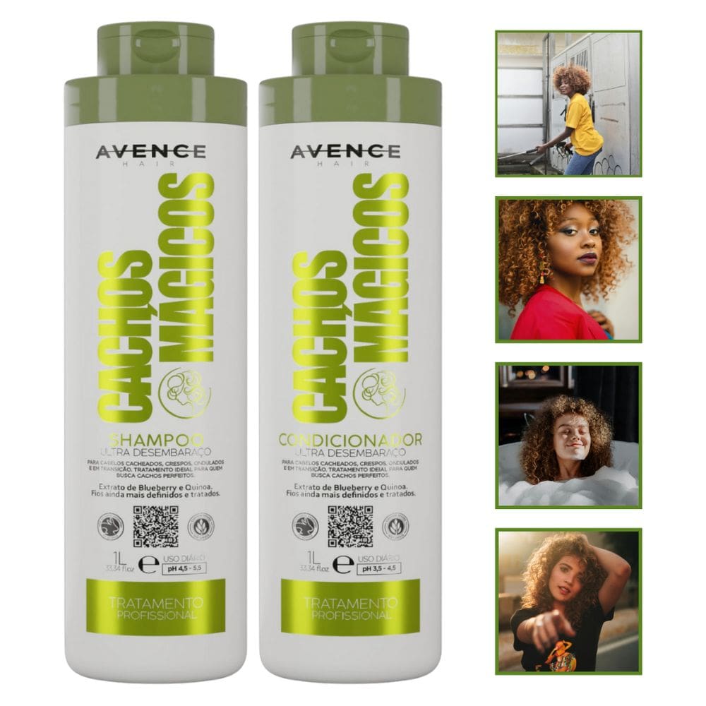 Kit Shampoo + Condicionador Cachos Mágicos 1L Brilho Intenso Salão em Casa Hidratação Profissional