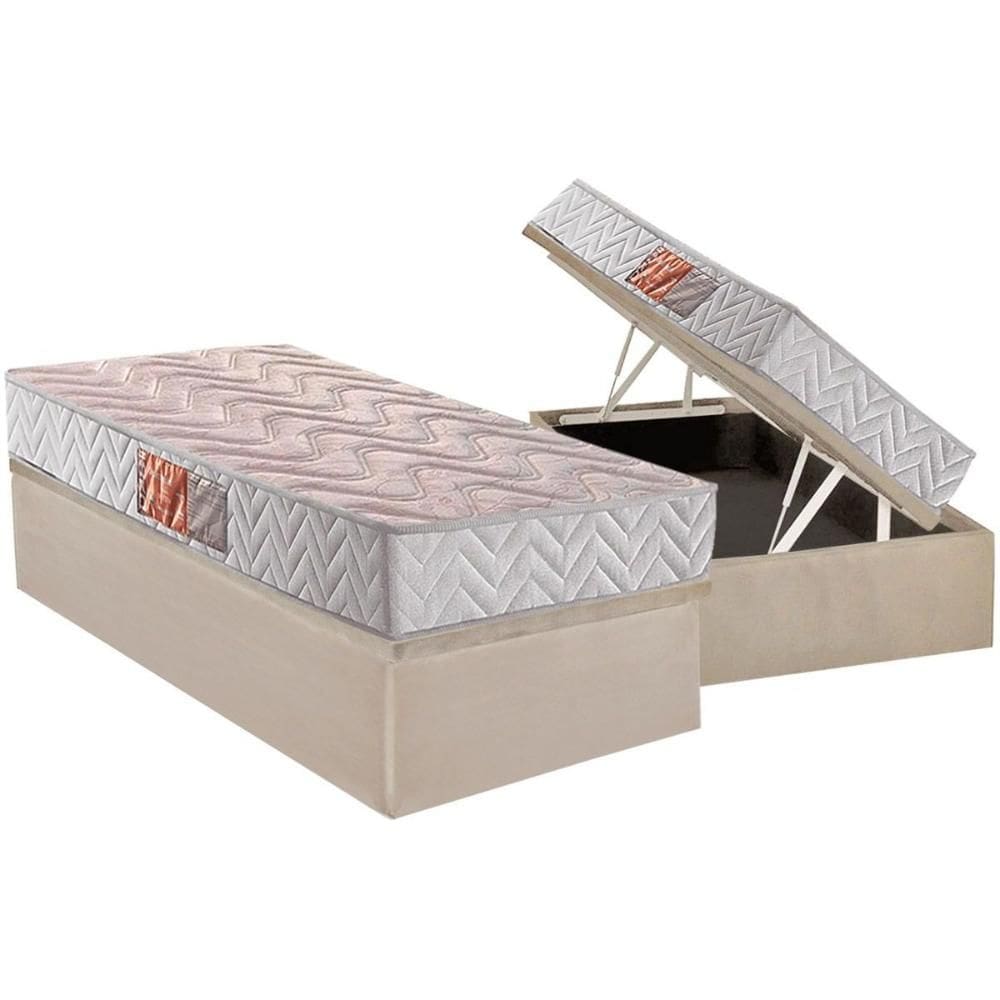 Conjunto Box Baú Solteiro: Colchão Espuma Paropas D28 Pasquale Clean + Base CRC Suede Clean (88x188)