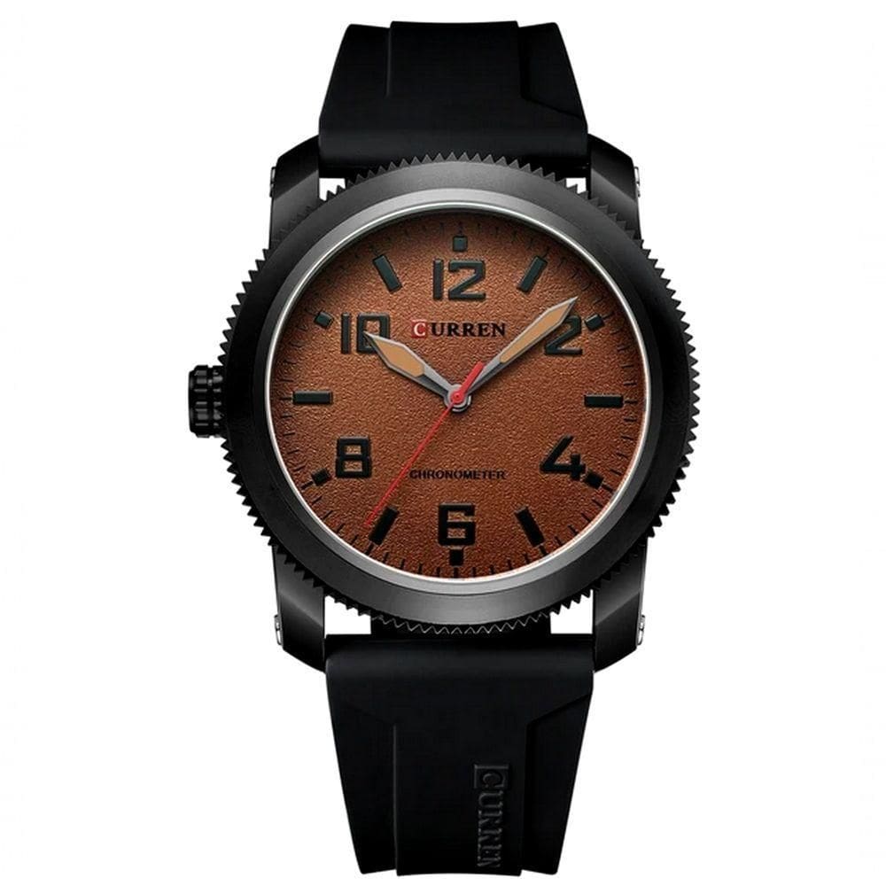 Relógio De Pulso De Quartzo Masculino Com Pulseira De Silicone Impermeavel 3atm Marrom