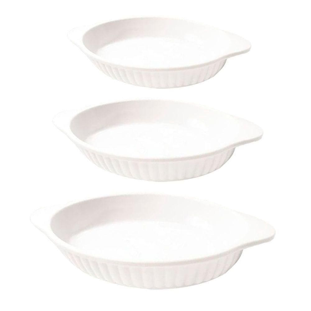 Jogo De Travessas Melamina Oval Branca 3 Peças