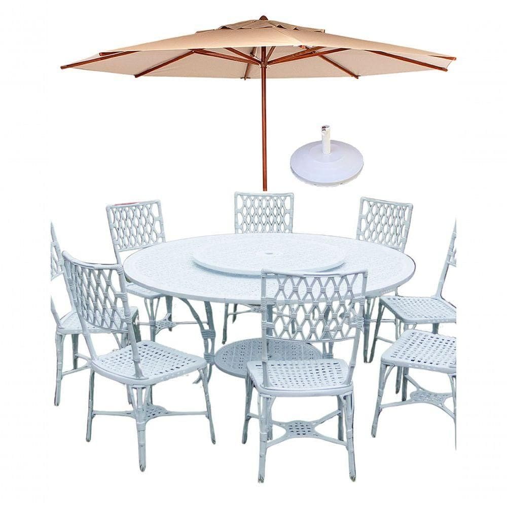 Conjunto Mesa Giratoria 8 Cadeiras Aluminio Piscina Jardim Bege