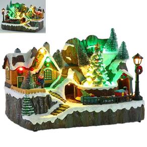 Cenário Natalino Vila Casa Árvores Natal Decoração Trem Movimento com Iluminação Led Luz