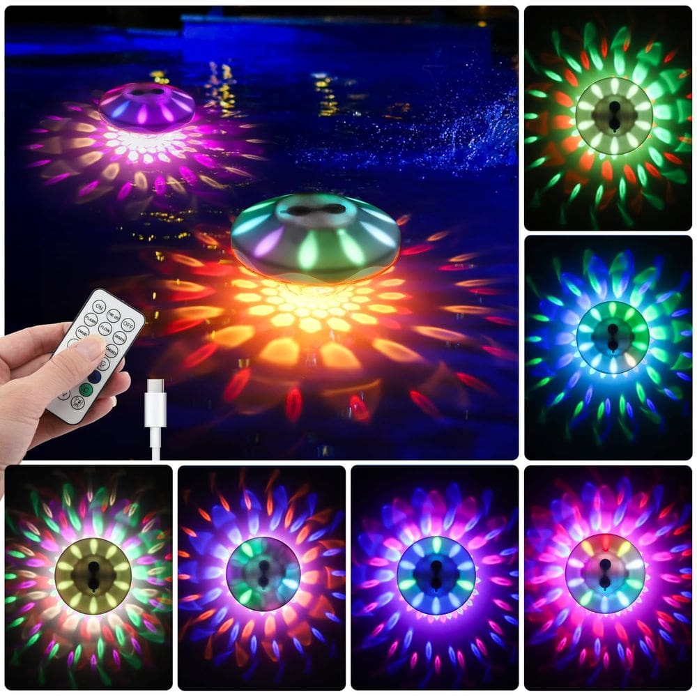Luzes de piscina flutuantes QOLNBY 2024 IP68 à prova d`água, pacote com 2 unidades