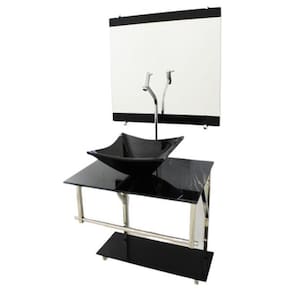 Gabinete De Vidro 60Cm Iq Inox Cuba Quadrada Mármore Preto