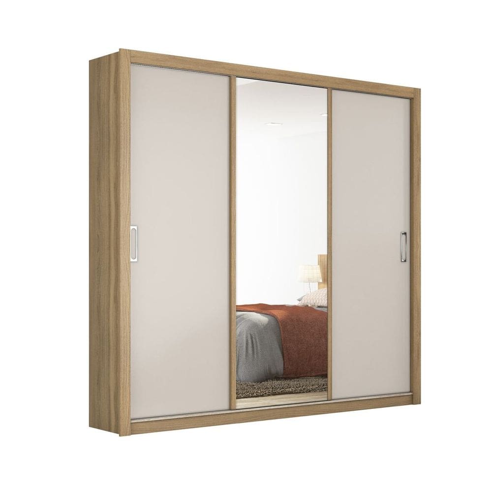 Guarda Roupa Casal C/ Espelho 3 Portas Deslizantes 2 Gavetas 5 Prateleiras 4 Cabideiros Residence