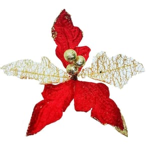 Kit 12 Flor Artificial Decoração Brilho Vermelho Gliter 15cm