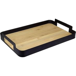 Bandeja Decorativa Para Servir Home&co Fundo Em Madeira Metal 6x35x35cm Preto