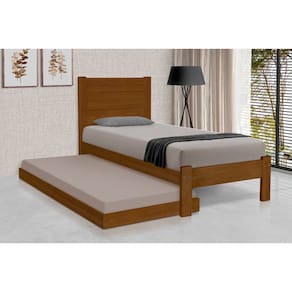Cama Solteiro com Auxiliar Madeira Lara - Castanho