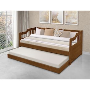 Sofá Cama Solteiro Vintage com Cama Auxiliar Madeira com 2 Colchões - Castanho
