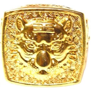 Anel Masculino Banhado A Ouro Tigre Ajustável